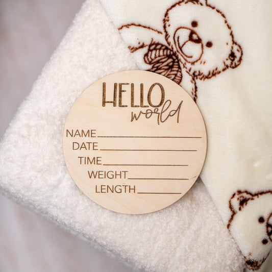 Hello World Birth Sign – Round Minimal